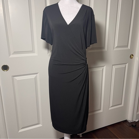 Lane Bryant Faux Wrap Short Sleeve Dress Slinky V-Neck Pullover Cap Sleeve sz 18 - Picture 11 of 11
